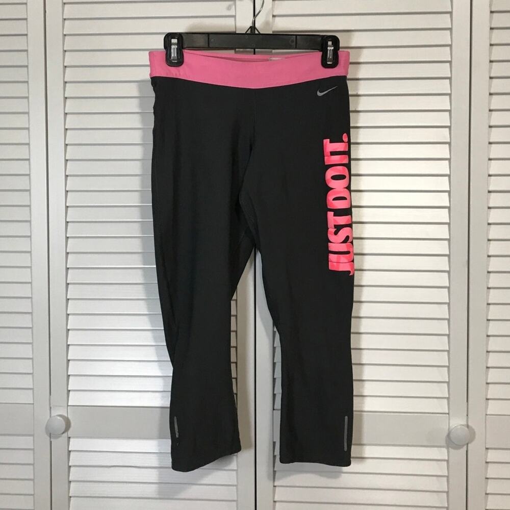 Nike Just Do It Retro Y2K Dark Grey Pink Dri Fit Cropped Capri Leggings M